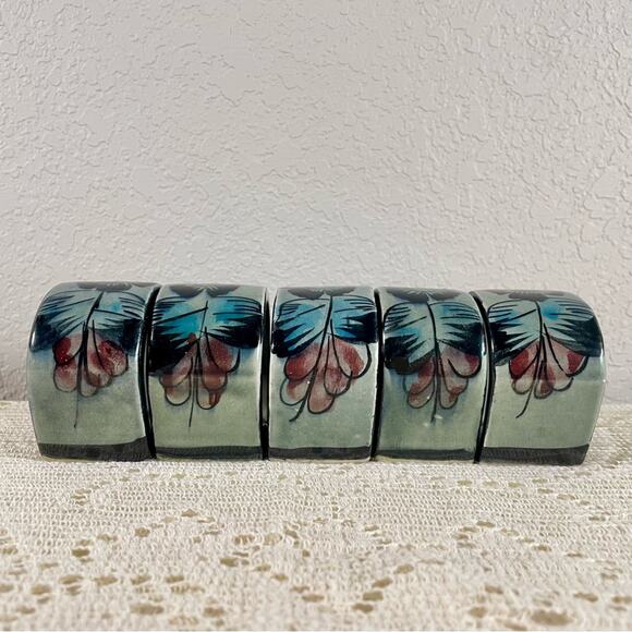 Floral Hand Painted Mexican Pottery Napkin Rings - Picture 6 of 16